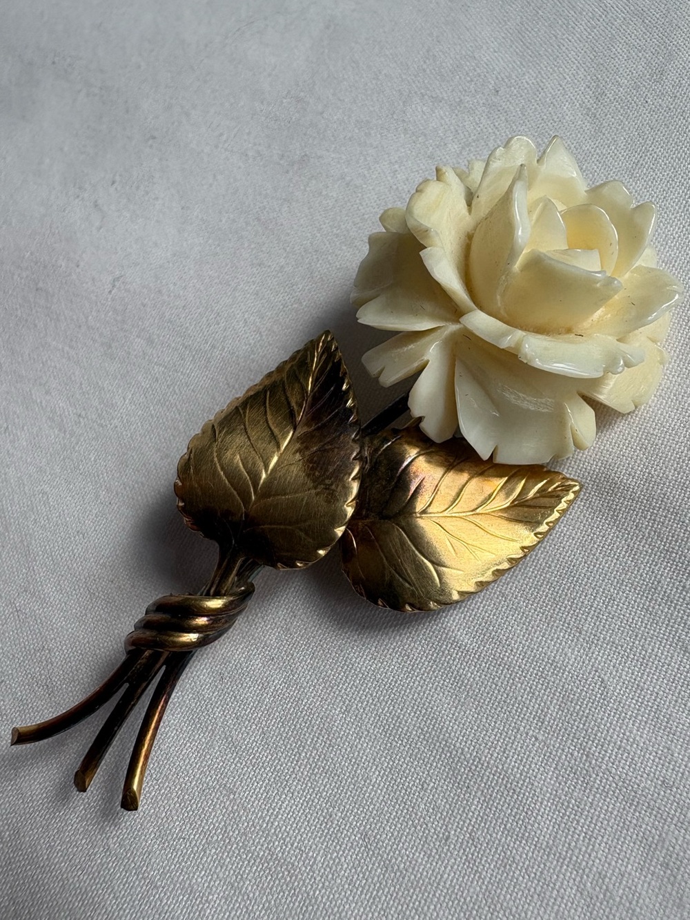 Vintage Carl-Art 12K Gold Filled Celluloid Rose Brooch Floral Pin
